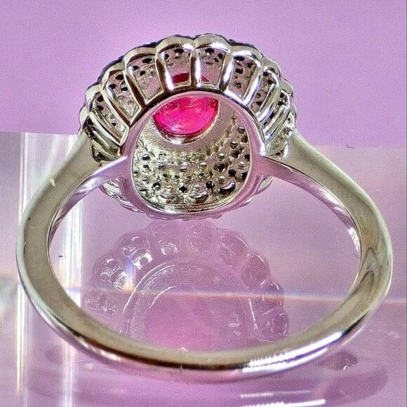925 Sterling Silver Ring Sz 7.75 with Natural Oval Ruby & Myanmar Sapphire - Picture 4 of 12